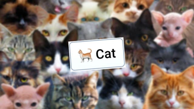 Infinite Craft Cat block atop a blurred backdrop featuring various breeds and colors of cats