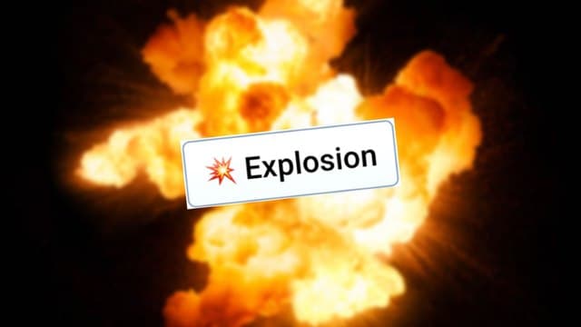 Infinite Craft Explosion block atop a blurred fiery image of an explosion in action