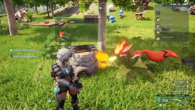 A Foxparks Pal smelts Ingots in Palworld.