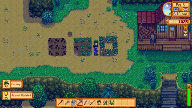 Harvesting a Parsnip in Stardew Valley.